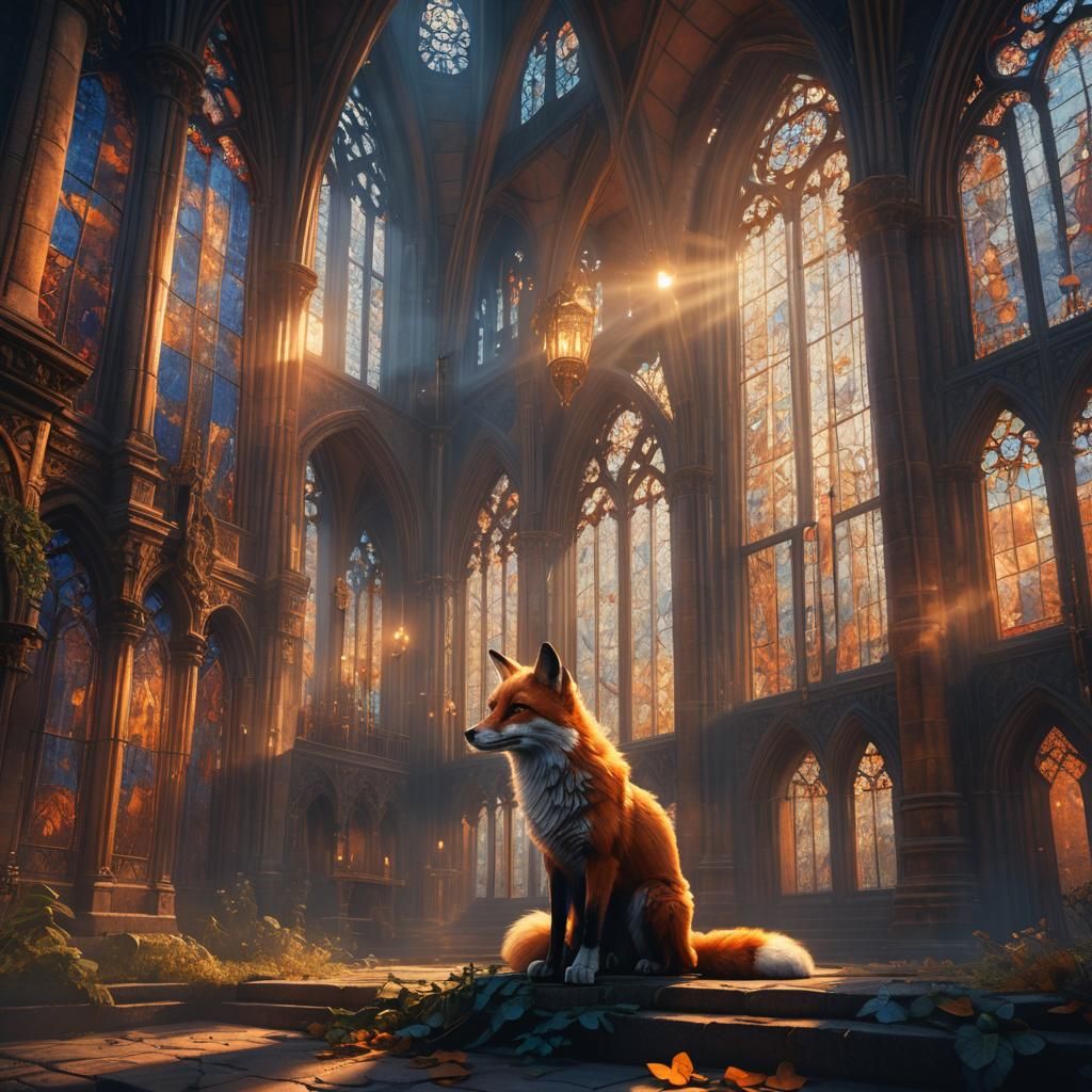 Misty Fox in Enchanted Church Sunset