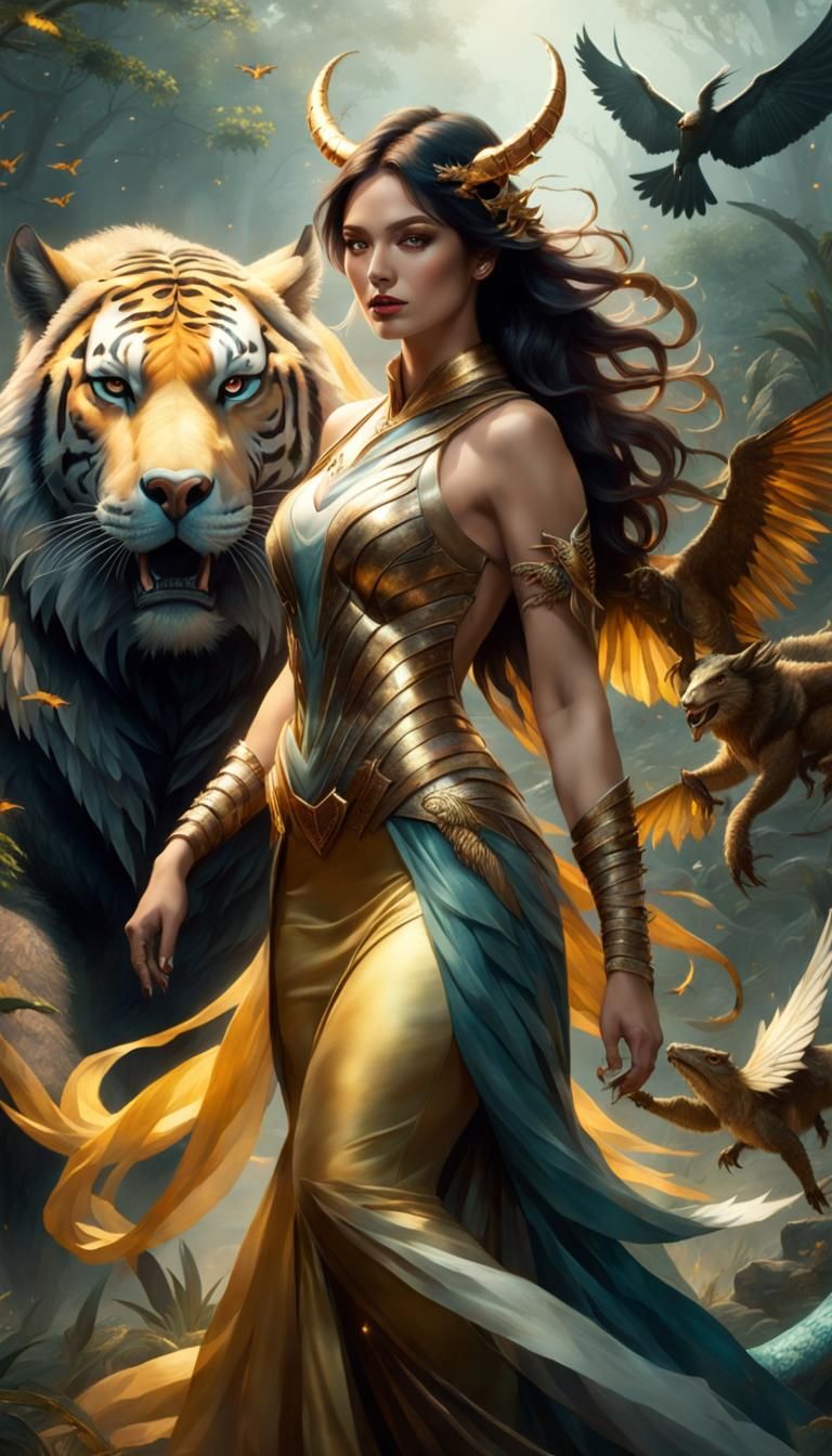 Mythical Chimera Woman in a Dreamy Landscape