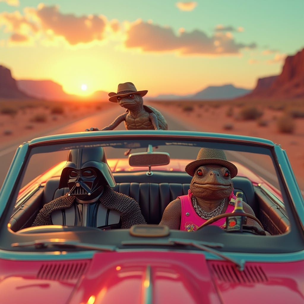 Darth Vader Speeds Down Desert Highway in Pink Mankini, Turt...
