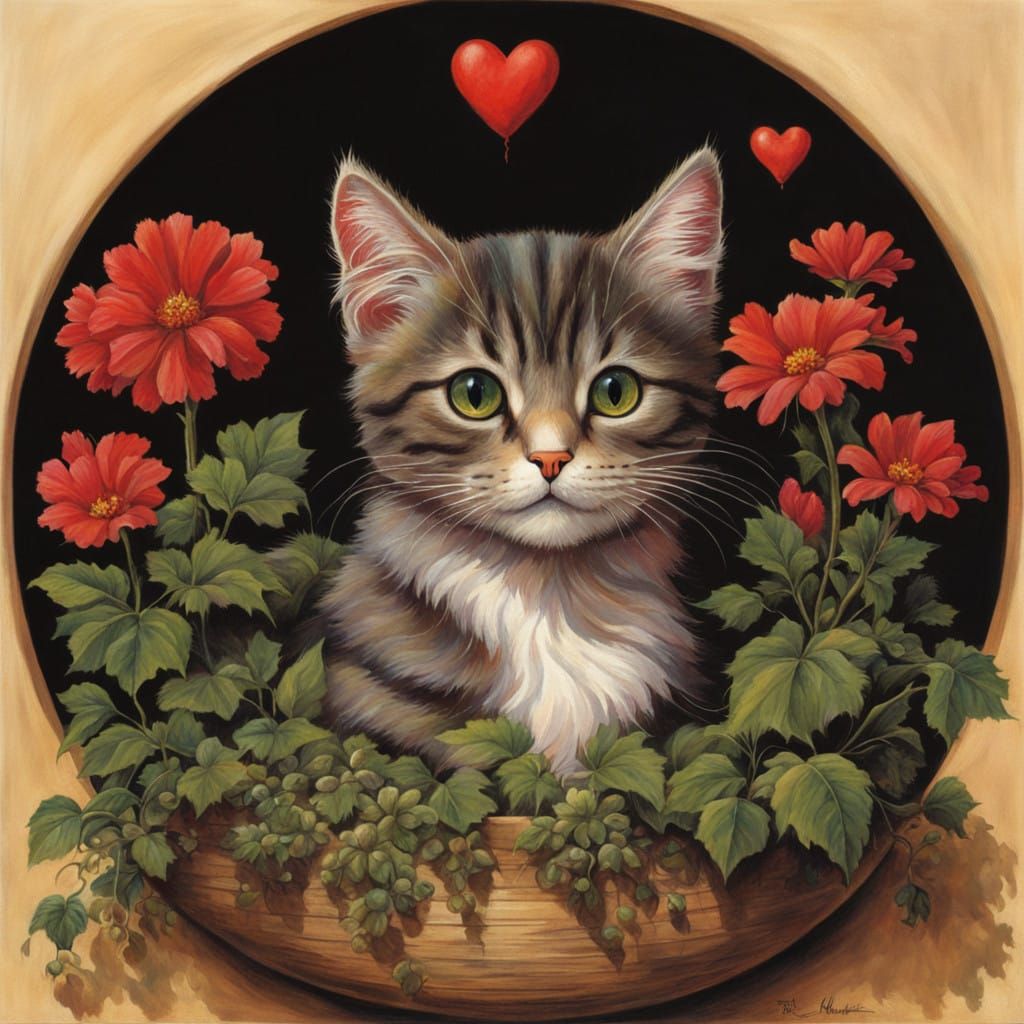 Whimsical Fantasy Cat in Enchanted Garden