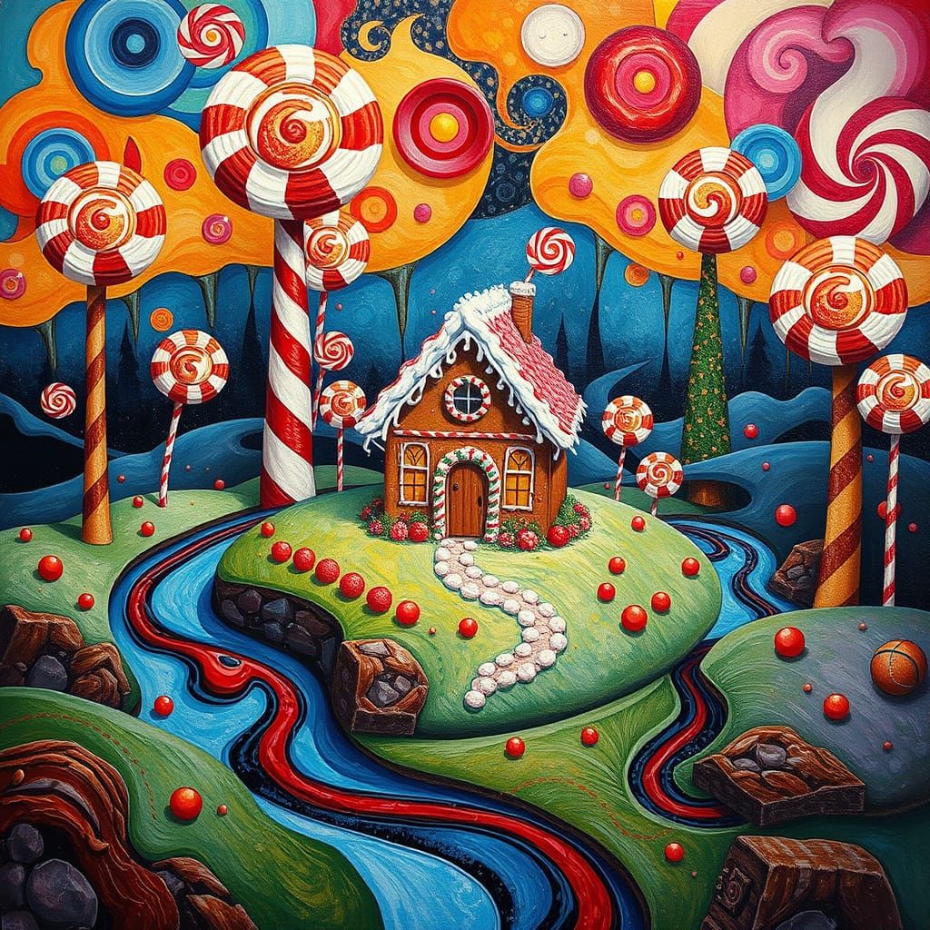 Vibrant Candyland Wonderland in Whimsical Gouache Style