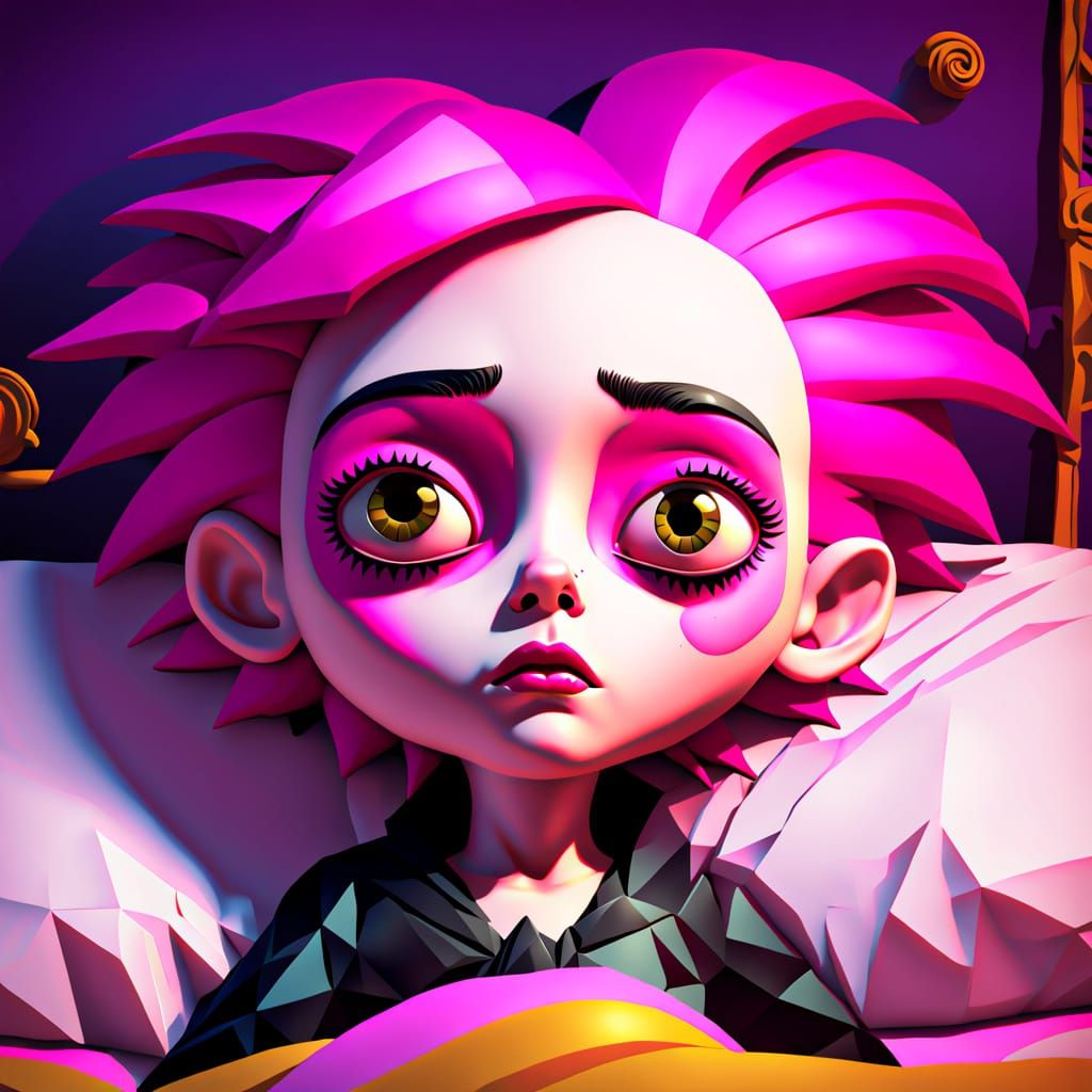 Emo Goth Character Wakes Up in Pop Surrealism Style