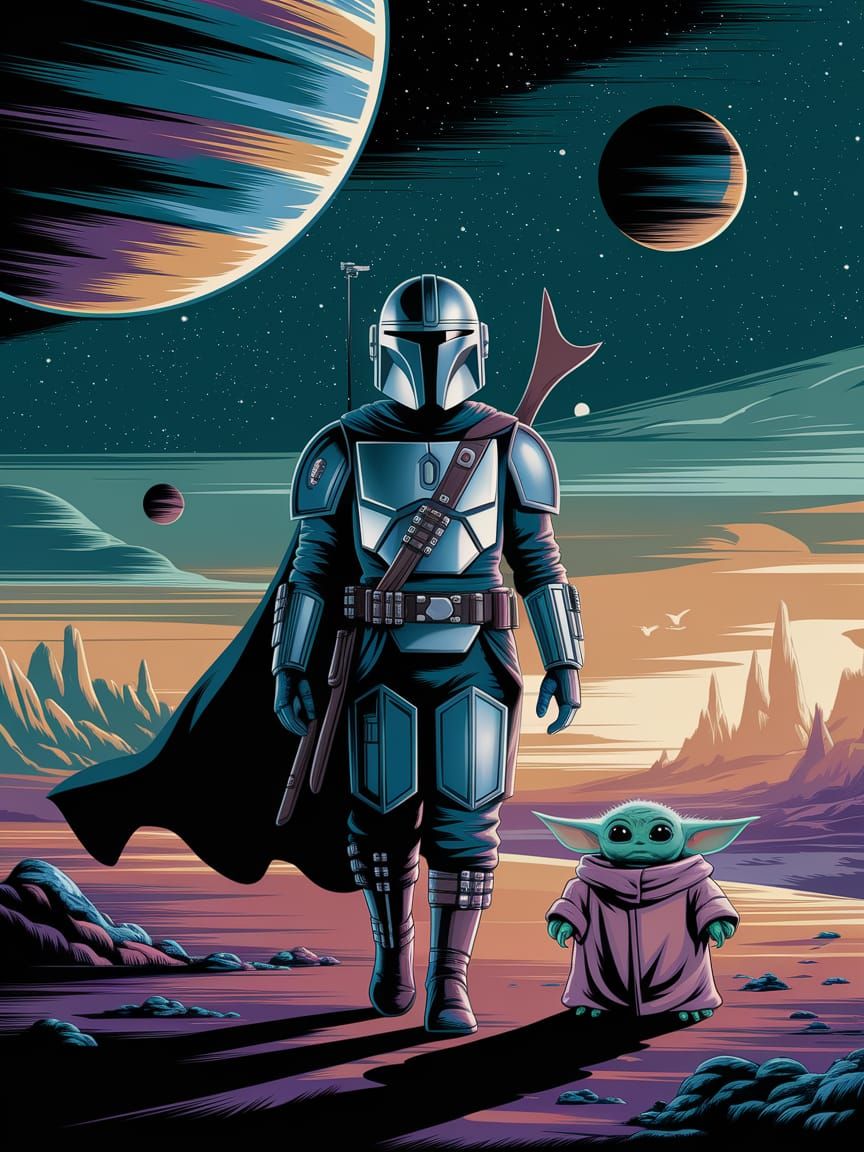 Mandalorian and Baby Yoda Explore a Cosmic Wasteland in a Vi...