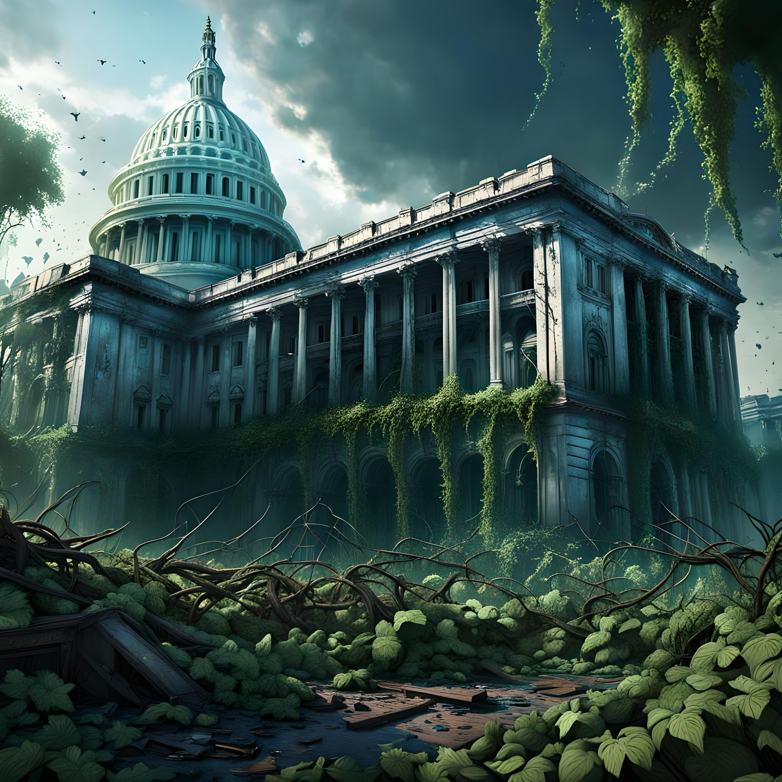 Post-Apocalyptic DC Capitol Ruins: Detailed Matte Painting