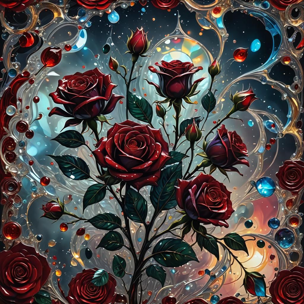 Murano Glass Rose: Holographic Cosmic Illustration