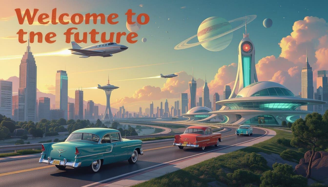 Colorful Sci-Fi Landscape in 1950s Style