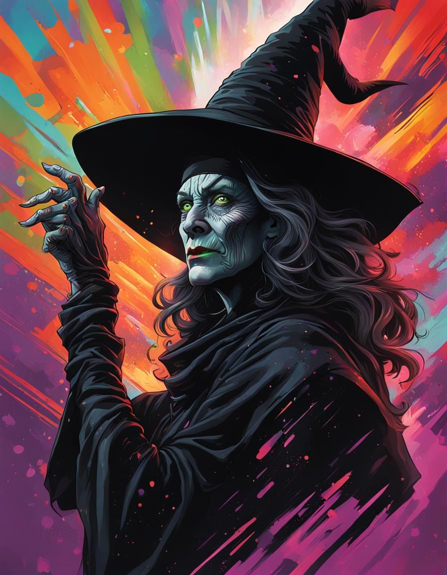 Hyperrealistic Wicked Witch in Black Attire