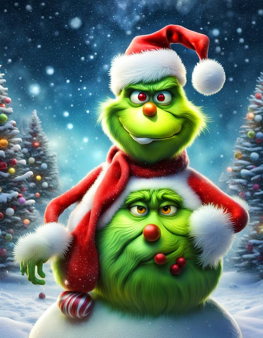 Christmas Snowman Grinch in a Rainforest Fantasy