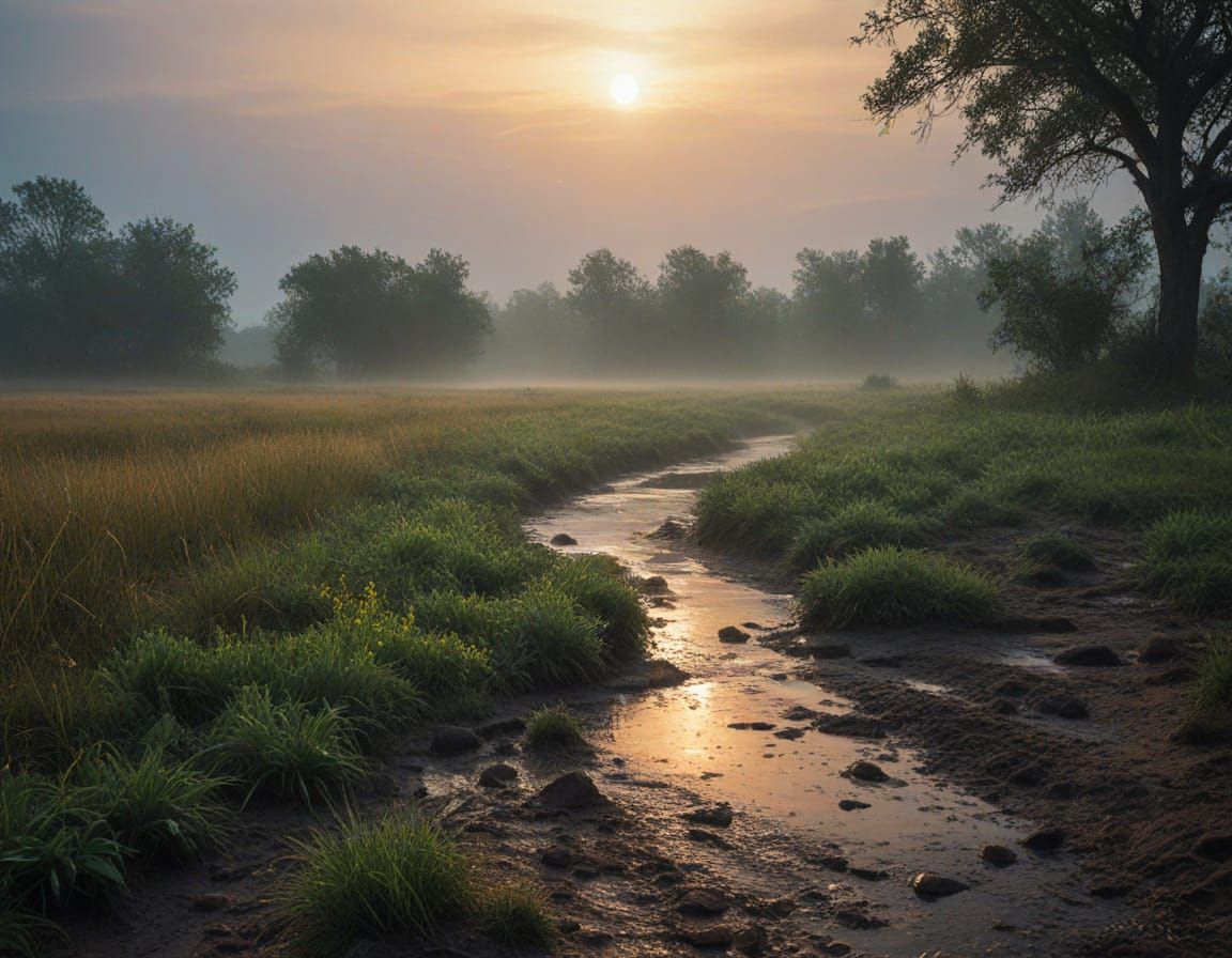 Petrichor Concept Art: Vibrant Oil Painting of Rain on Earth