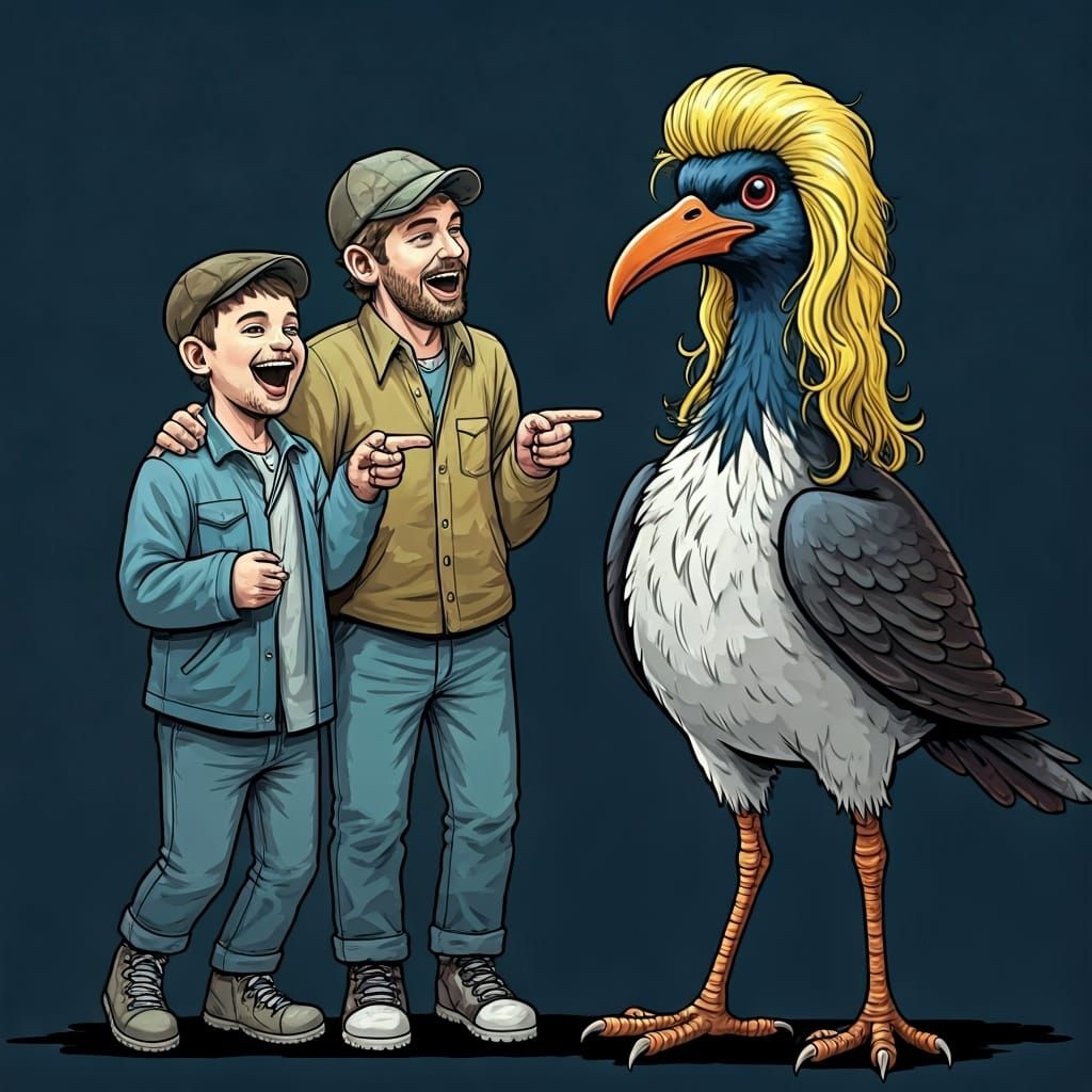 Street Art Scene: Bird with Blonde Wig