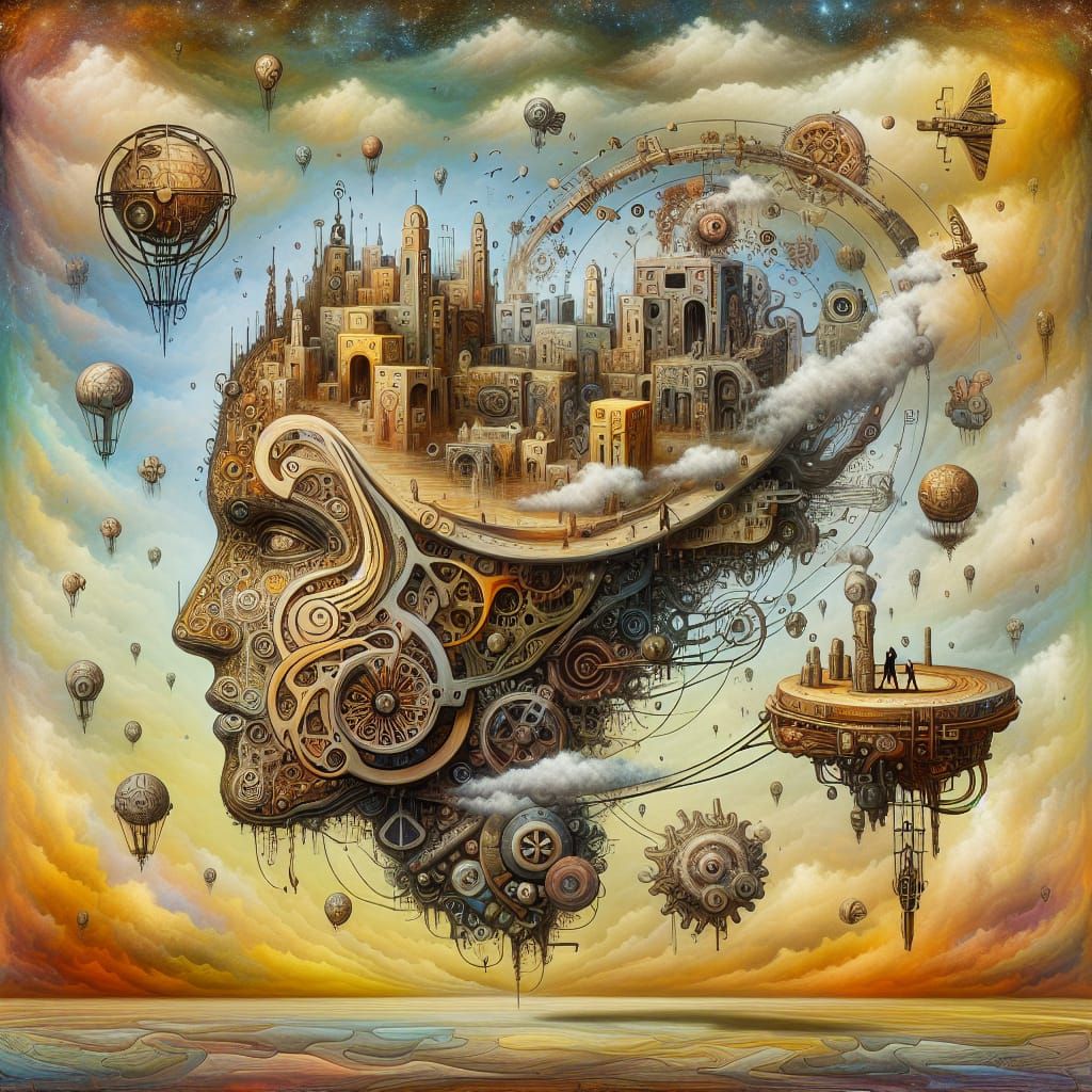 Floating Island City in Surreal Landscape