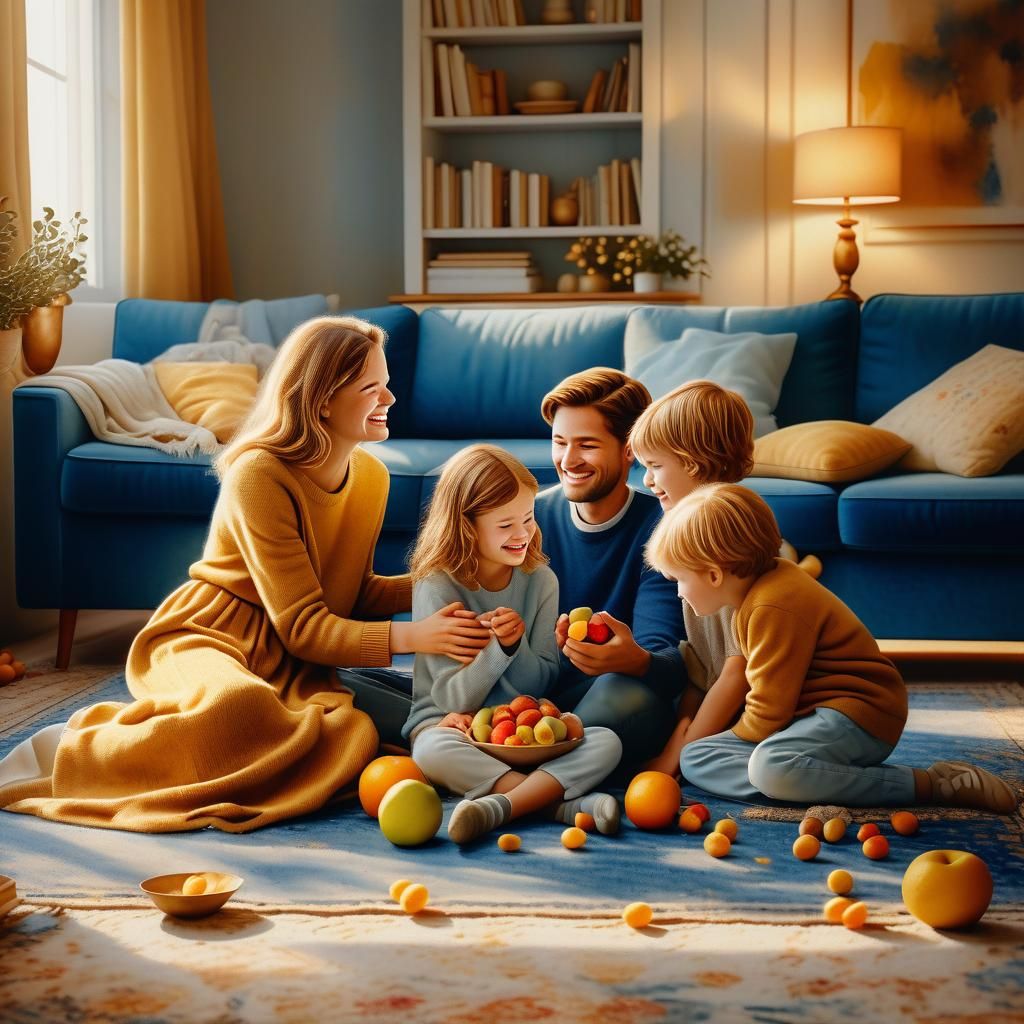 Warm and Cozy Family Portrait in Watercolor Style