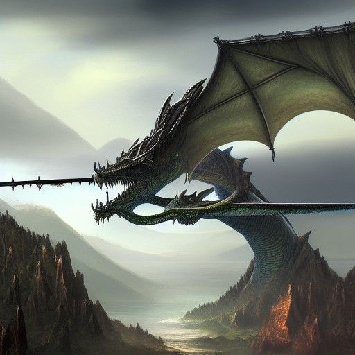 Sword Dragon: Detailed Matte Painting of Mythical Beast