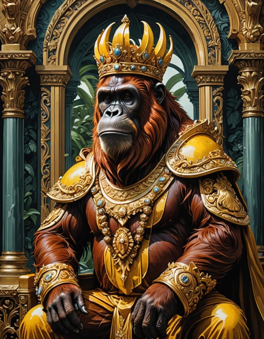 Orangutan King in Banana Outfit, Pop Art Style