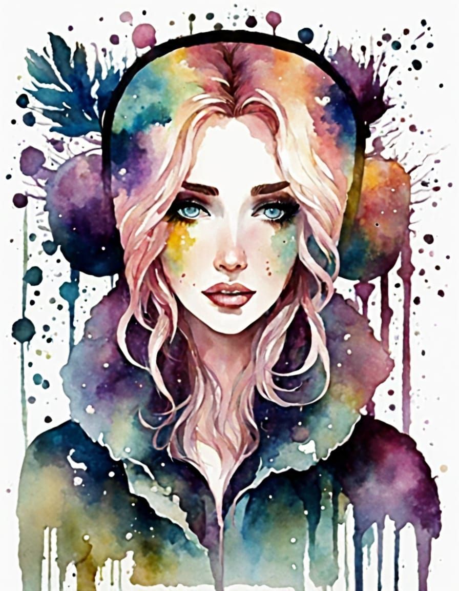 Watercolor Shabby Chic Girl with Mirrored Reflection