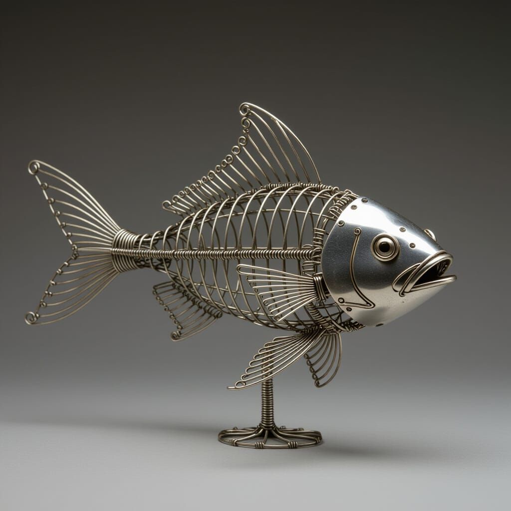 Abstract Metal Wire Fish Sculpture