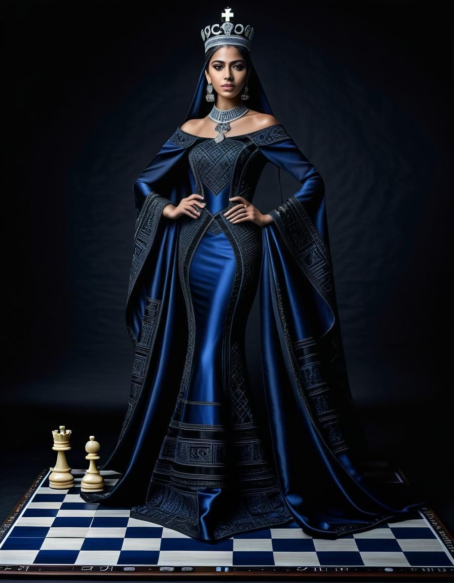 Beautiful Arabic Queen on Chessboard Portrait