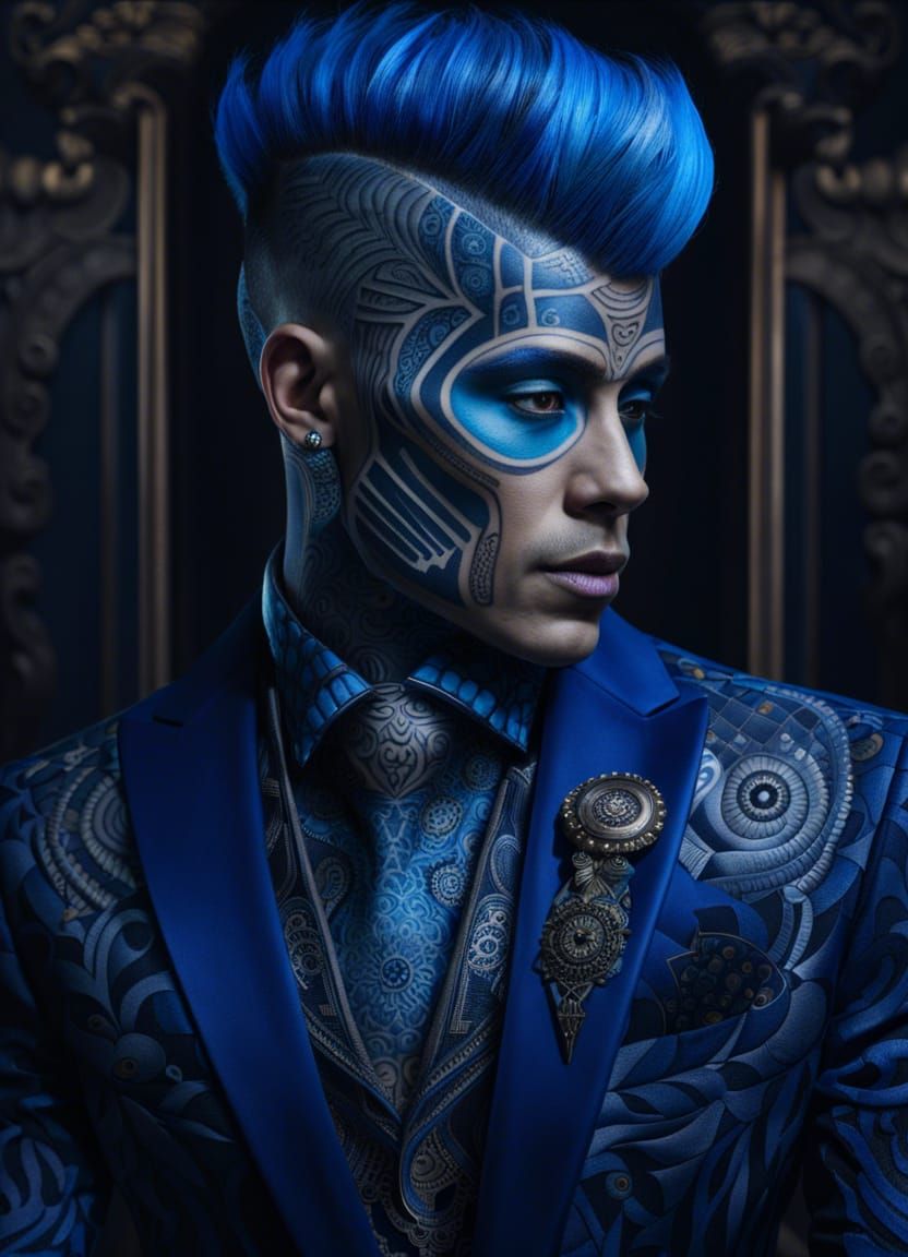 Androgynous Man with Skeletal Tattoo in Dark Academia