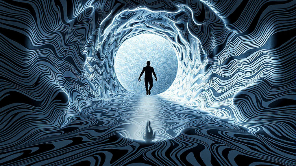 Weightless Figure in a Morphing Sci-Fi Tunnel