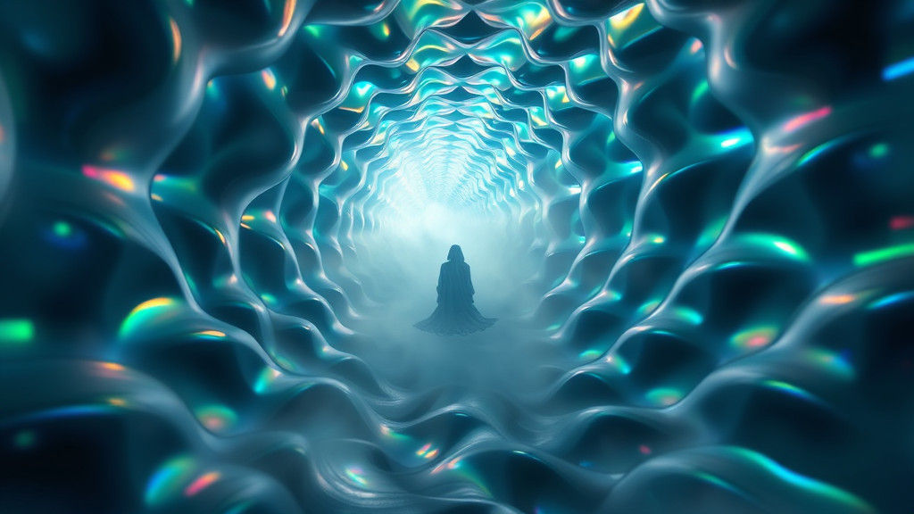 Dreamlike Figure Navigating Elastic Reality with Tunnel Effe...