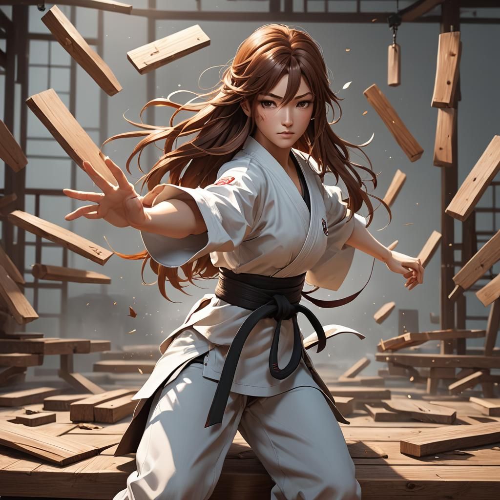 Anime Woman Breaks Boards in 3D Anime Art