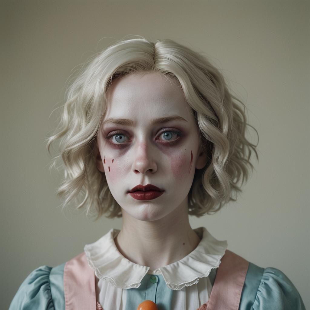 Eerie Porcelain Doll with Clown Makeup