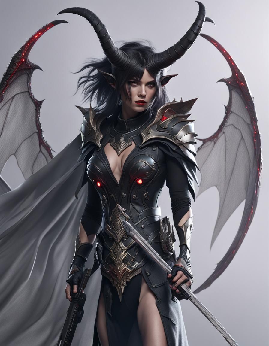 Demonic Woman Battle Ready in Gothic Sci-Fi