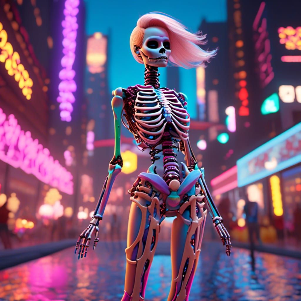 Detailed Matte Painting of a Barbie Skeleton