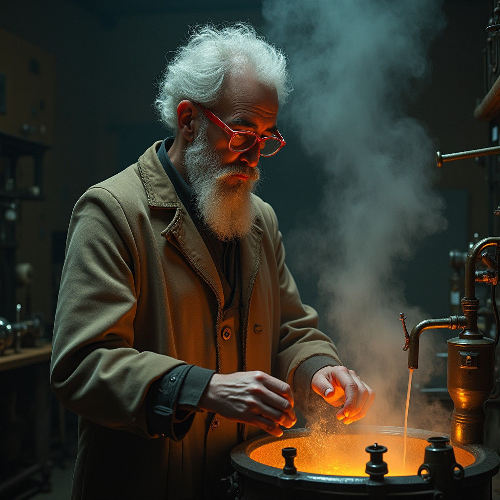 Alchemist Transforming Lead into Gold in Surreal Style