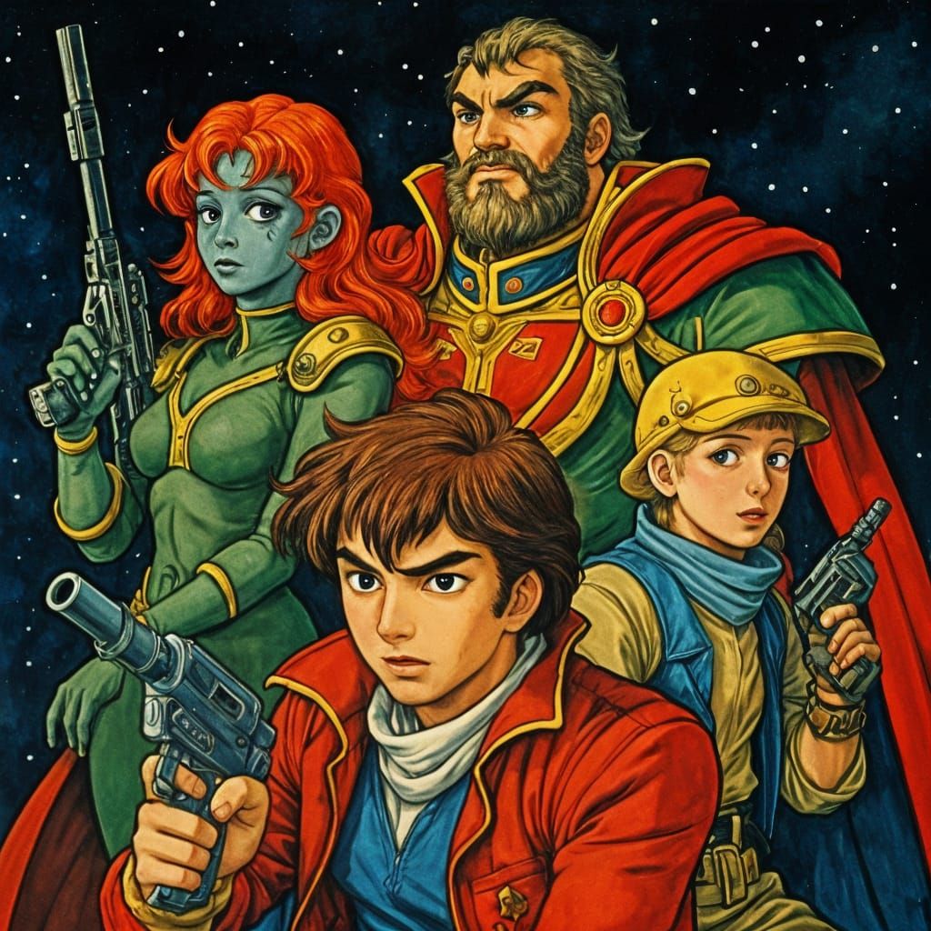 Space Rebels from Baroque Empire in 80s Anime Style
