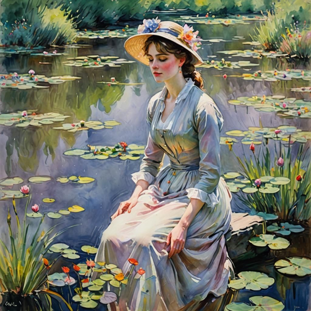 Stunning Watercolor of a Beautiful Woman in Expressionist St...