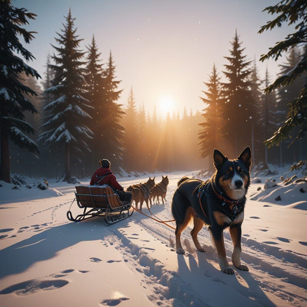 Sunrise Sled Ride in Winter Wonderland