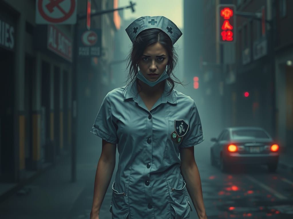 Ghost Nurse Wanders Desolate City Streets