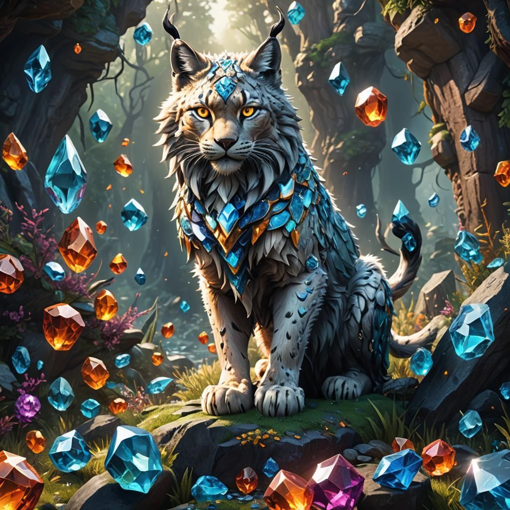 Crystalline Lynx of Elemental Gems: Fantasy Art