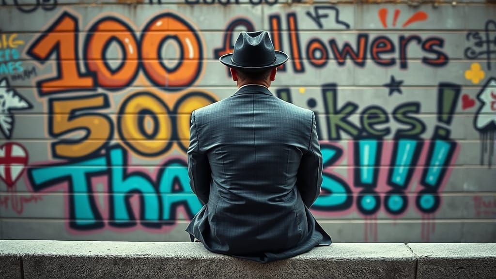 Man Overlooking Graffiti Art in Hyperrealistic Style