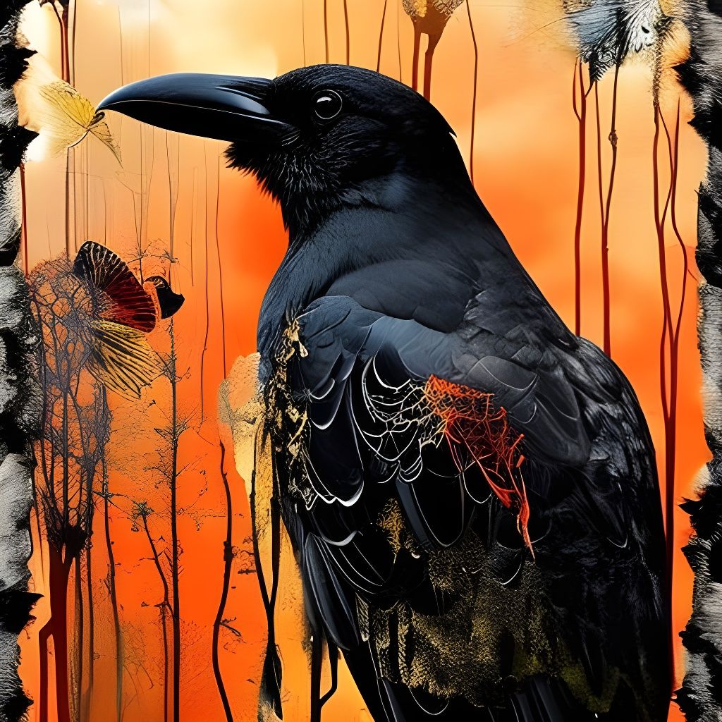 Dramatic Raven Double Exposure Collage