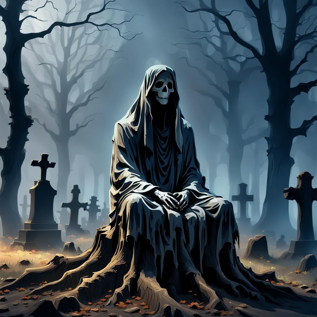 Shadow Ghost in Foggy Cemetery Concept Art