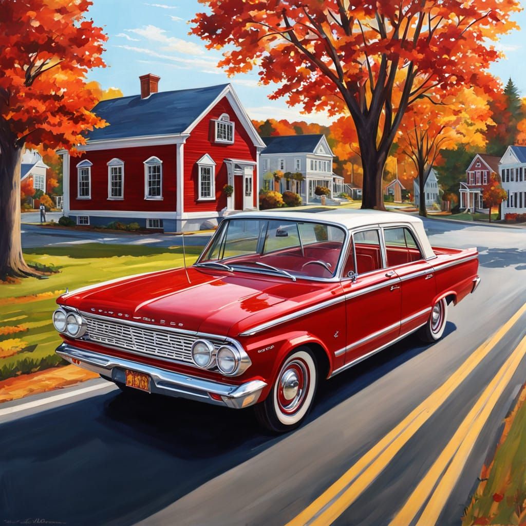 Vibrant 1963 AMC Rambler Cruises New England Town