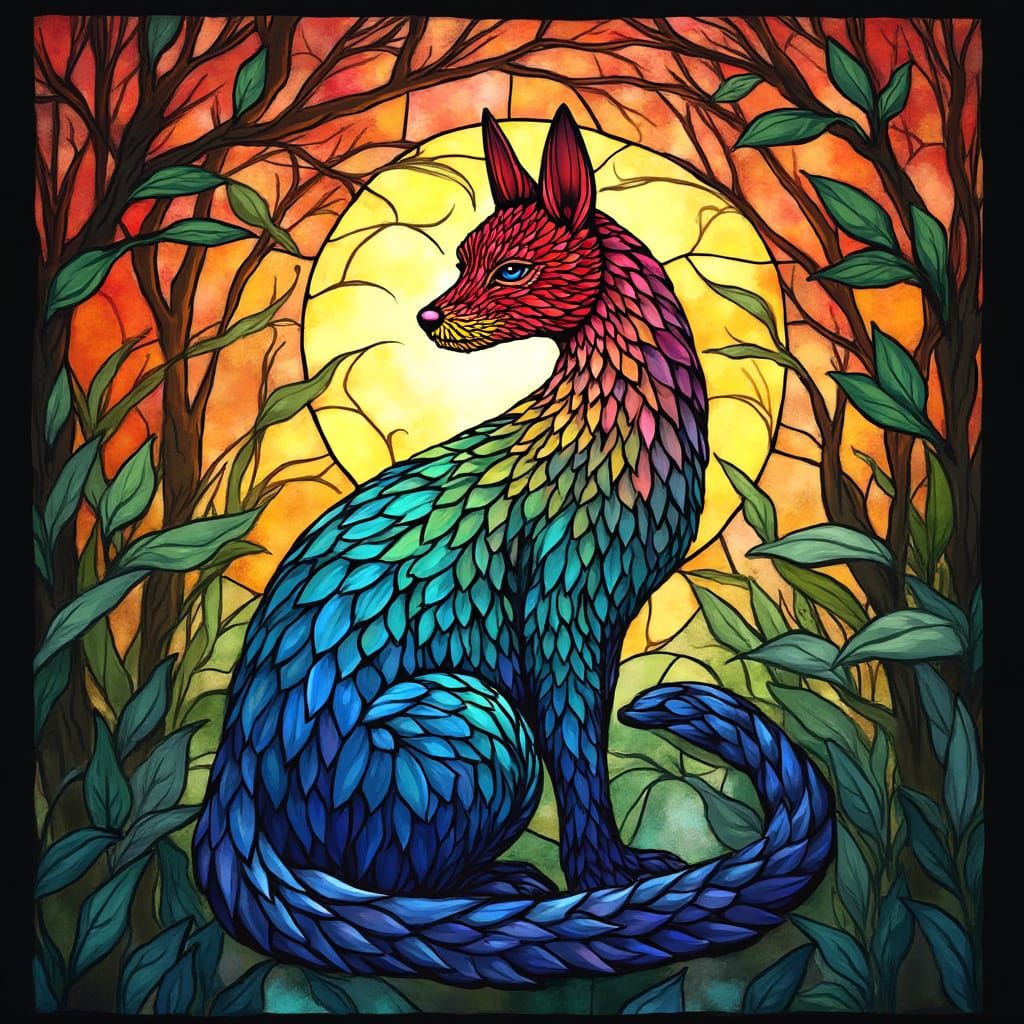Rainbow Stained Glass Animal in Art Nouveau Style