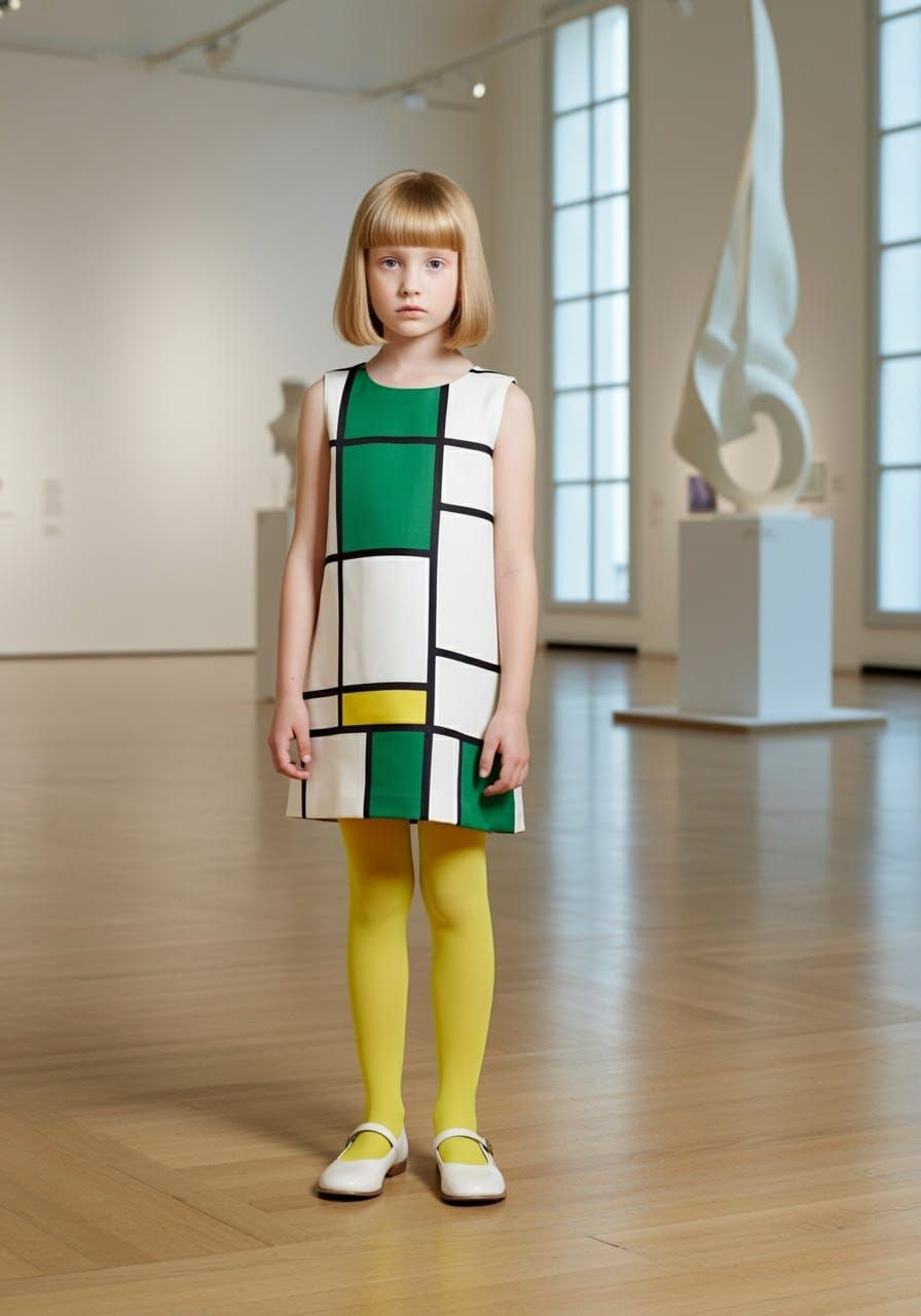 Young Girl in Modern Art Gallery
