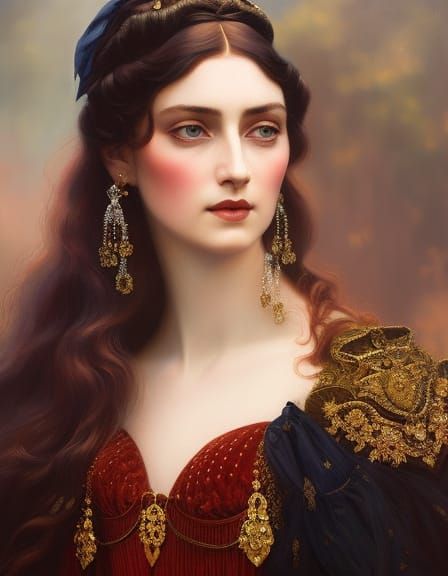 Victorian Beauty Portrait in Hyperdetailed Oil Painting