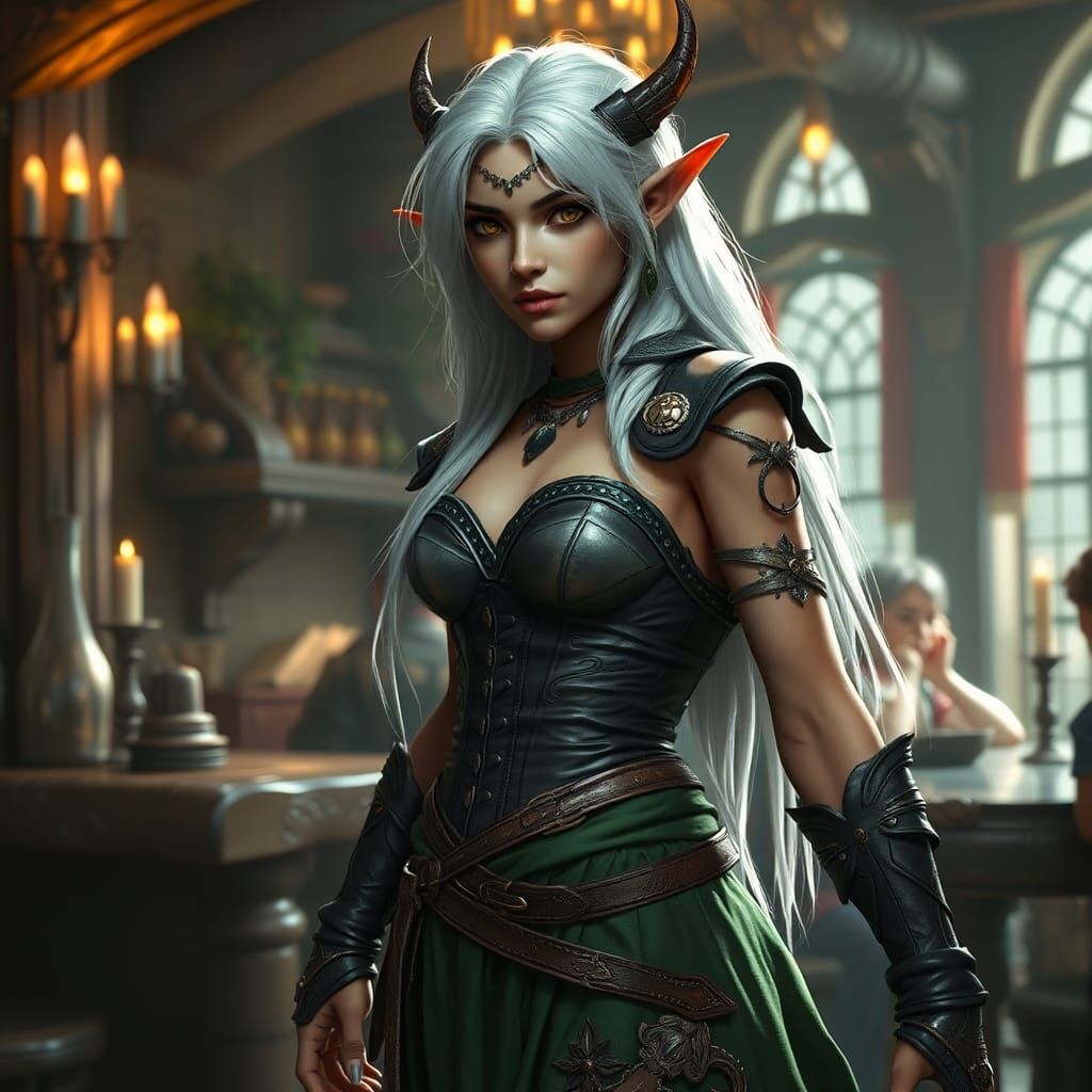 Wood-Elf Druid in Tavern: Fantasy Concept Art