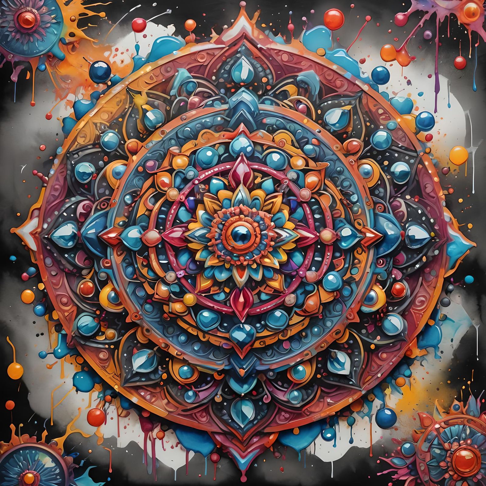 Colorful Watercolor Mandala with Gem Accents