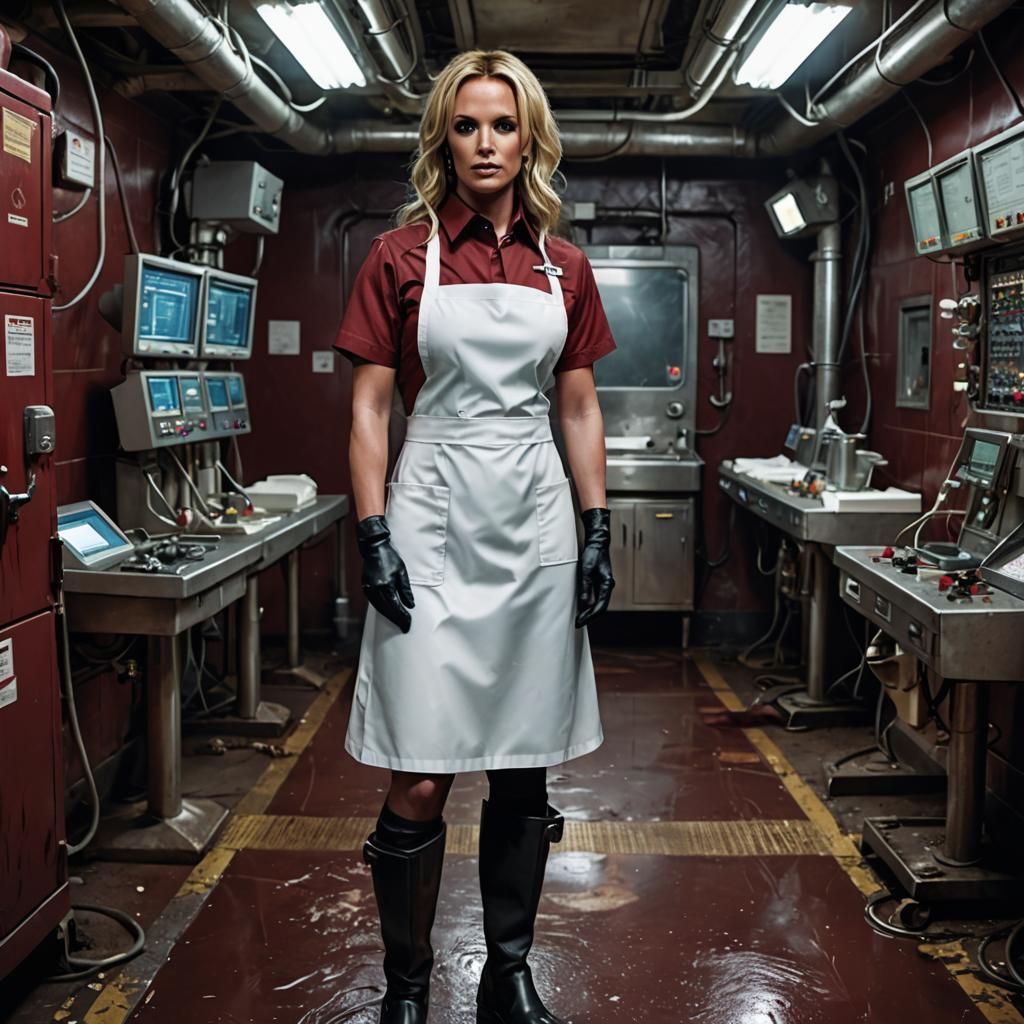 Britney Spears as a Young Nurse in a Dark Red Rubberized Uni...