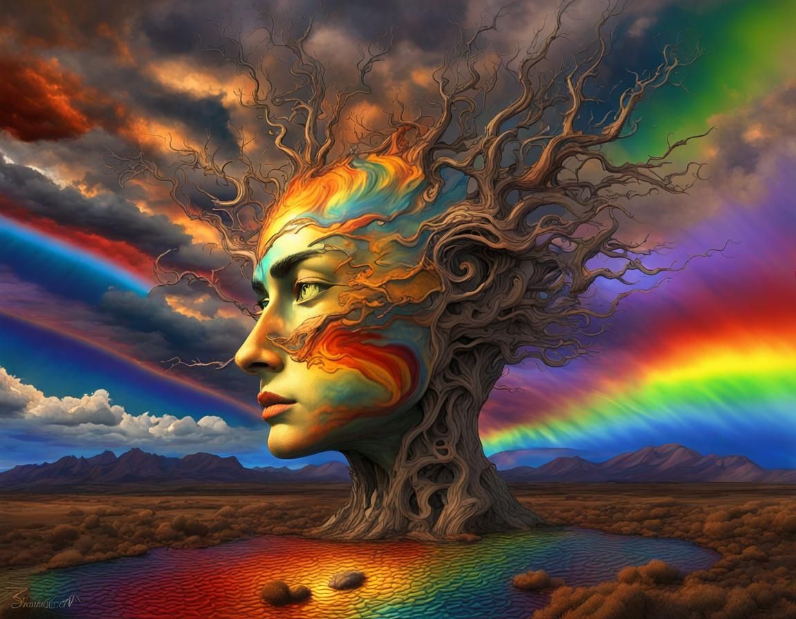 Surreal Stormy Sky in Disjointed Room: Trompe-l'oeil