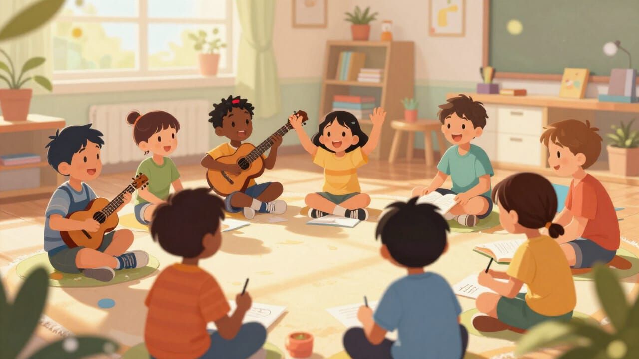 Diverse Children Learning Together in a Bright Storybook Sty...