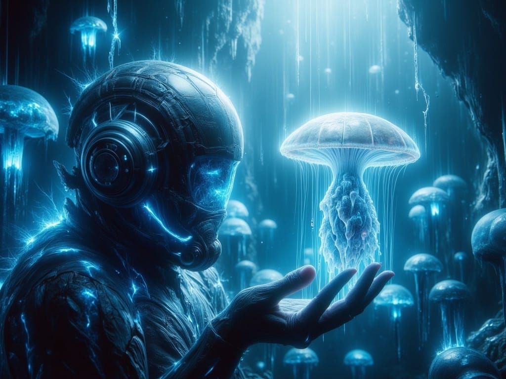 Underwater Research Facility with Jellyfish in Digital Art S...