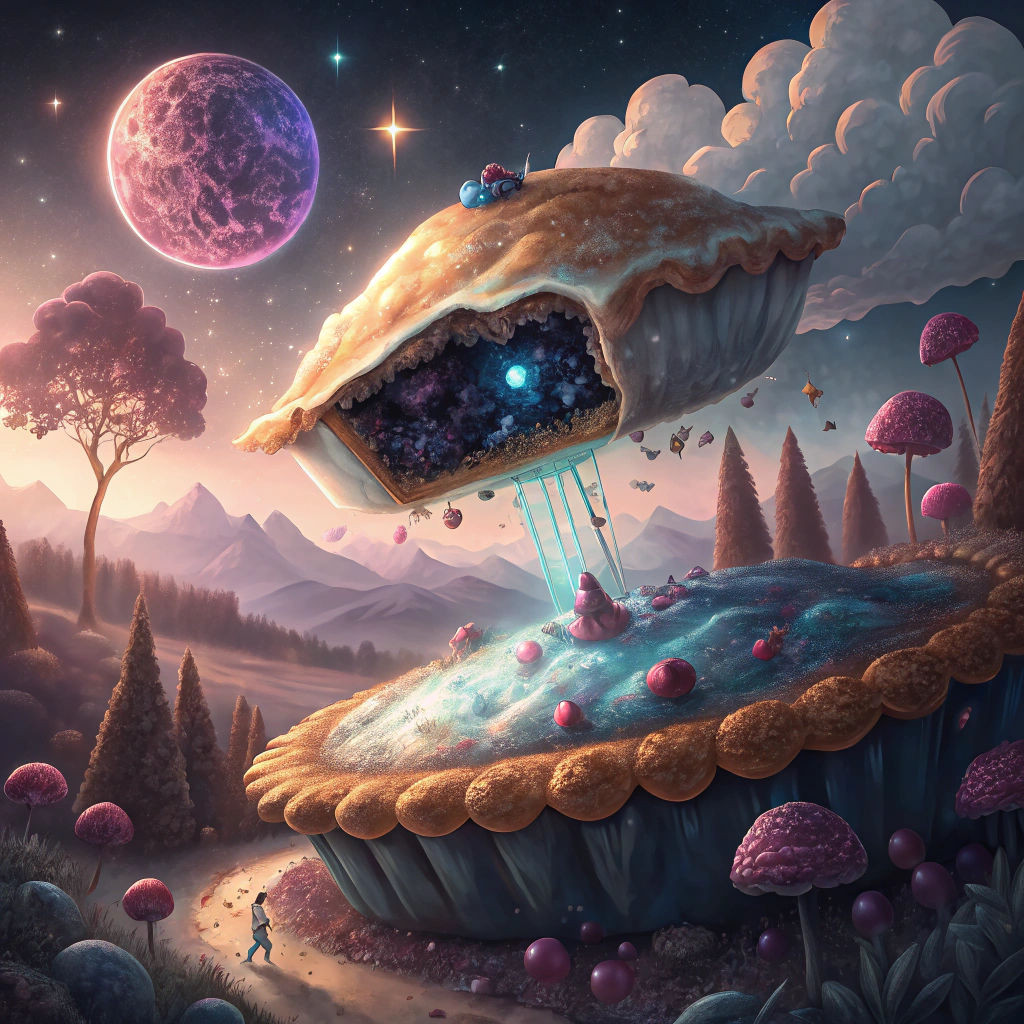 Blueberry Pie UFO over Candy Wonderland