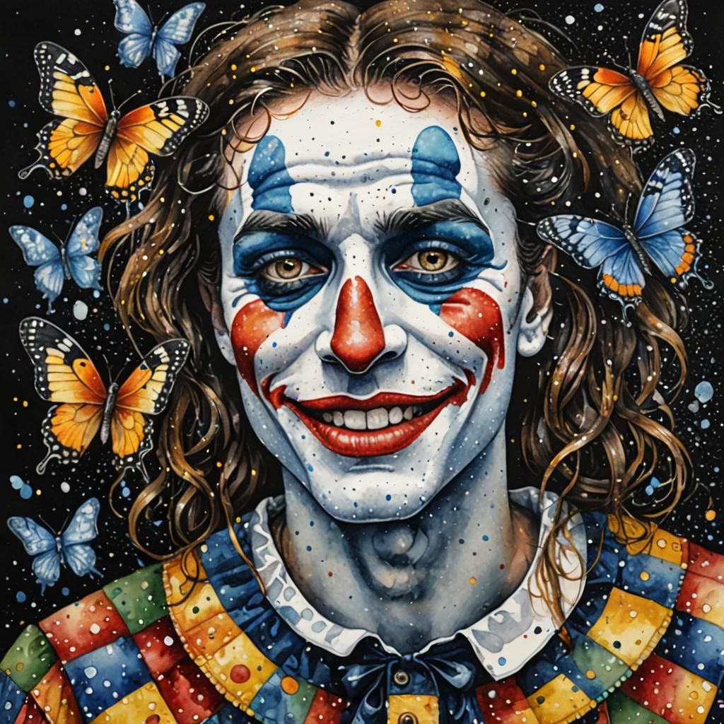 Sad Harlequin Mime in Pointillism Style