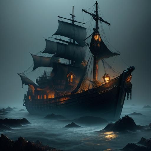 Decaying Sea Monster Boat in Detailed Matte Painting